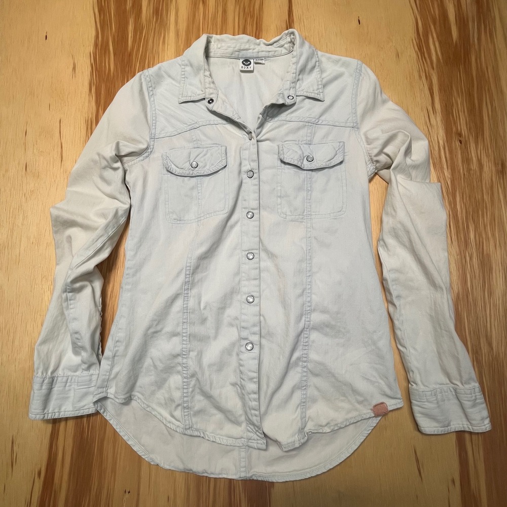Roxy Pearl Button Distressed Y2K Button Up Shirt Womens XS